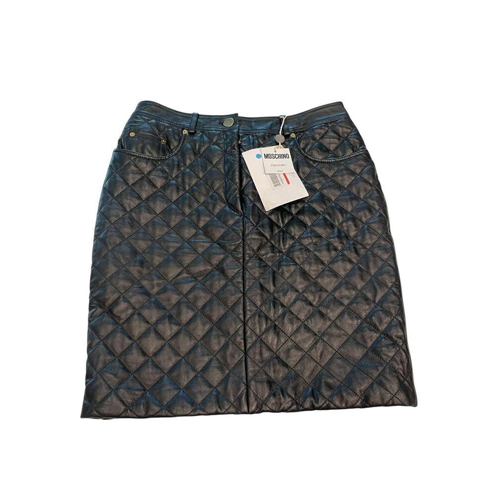 Moschino Couture black leather quilted skirt Size:12 NWT